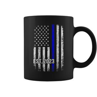 Thin Blue Line American Flag Est 2023 Police Officer Coffee Mug | Mazezy