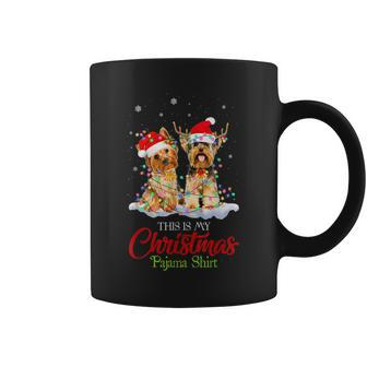 This Is My Christmas Pajama Yorkie Santa Hat Lights Coffee Mug | Mazezy