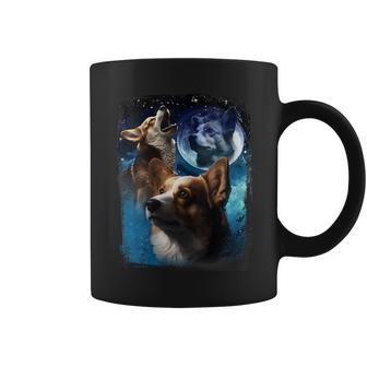 Three Corgis Howl At Moon Funny Corgi Vintage Wolves Meme Coffee Mug | Mazezy CA