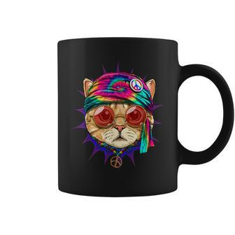 Tie Dye Cat Hippy Cat Peace Sign Cat Lover Coffee Mug | Mazezy