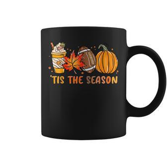 Tis The Season Pumpkin Leaf Latte Fall Thanksgiving Football Coffee Mug - Seseable