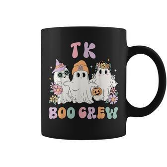 Tk Boo Crew Retro Groovy Halloween Floral Ghost Tk Teacher Coffee Mug - Monsterry DE