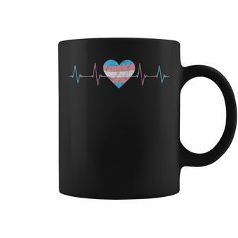 Transgender Heartbeat Trans Flag Ekg Pulse Line Pride Month Coffee Mug | Mazezy