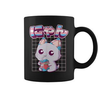 Transgender Pride Kawaii Cat Strawberry Milk Trans Flag Coffee Mug - Seseable