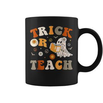 Trick Or Teach Groovy Halloween Retro Floral Ghost Teacher Coffee Mug | Mazezy