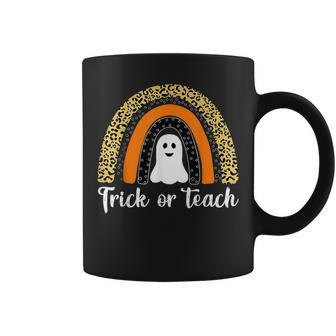 Trick Or Teach Leopard Rainbow Ghost Halloween Teacher Coffee Mug - Monsterry
