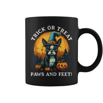 Trick Or Treat Paws And Feet Boston Terrier Halloween Puppy Coffee Mug | Mazezy
