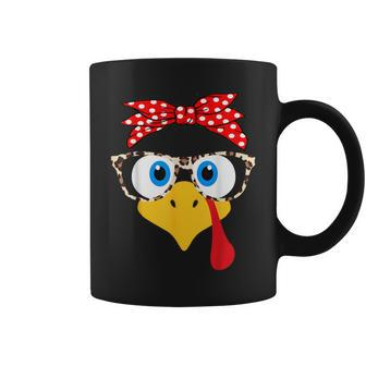 Turkey Face Leopard Print Glasses Thanksgiving Girl Coffee Mug - Seseable