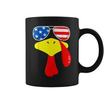 Turkey Face Thanksgiving Cute American Flag Sunglasses Coffee Mug - Seseable