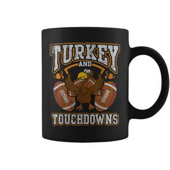 Turkey And Touchdowns Football Retro Thanksgiving Boys Coffee Mug - Seseable
