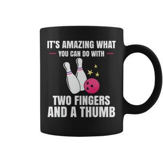 Two Fingers And A Thumb Bowling Player Bowler Gift Outfit Bowling Funny Gifts Coffee Mug | Mazezy