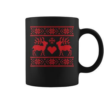 Ugly Christmas Sweater Deer And Hearts Coffee Mug - Monsterry UK