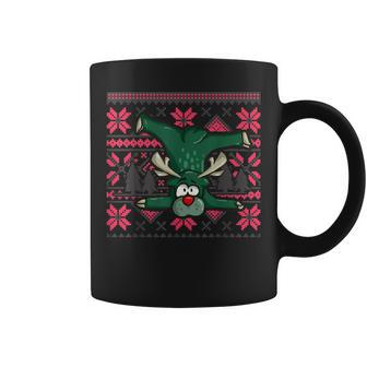 Ugly Christmas Sweater Reindeer Contortionist Coffee Mug - Monsterry