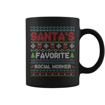 Ugly Christmas Sweater Style Santa's Favorite Social Worker Coffee Mug | Mazezy