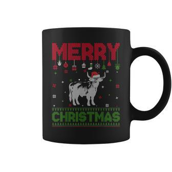 Ugly Holiday Sweater Christmas Highland Cow Graphic Coffee Mug - Seseable