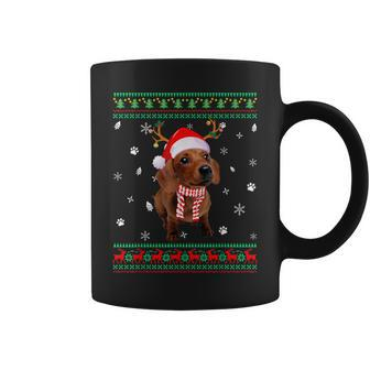 Ugly Sweater Christmas Dachshund Dog Santa Reindeer Coffee Mug - Seseable