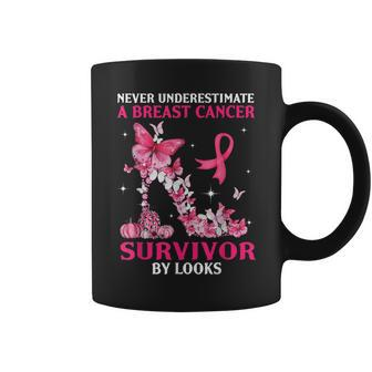 Never Underestimate A Breast Cancer Survivor By Looks Coffee Mug | Mazezy