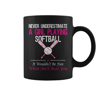 Never Underestimate A Girl Playing Softball Coffee Mug | Mazezy