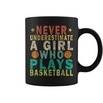Never Underestimate A Girl Who Plays Basketball Retro Coffee Mug - Thegiftio UK