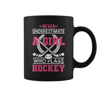 Never Underestimate A Girl Who Plays Hockey Best Coffee Mug | Mazezy