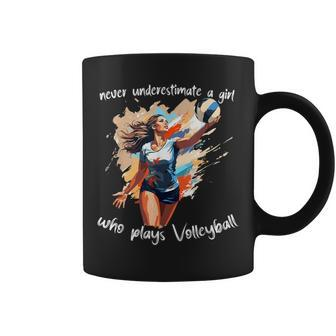 Never Underestimate A Girl Who Plays Volleyball Watercolor Coffee Mug | Mazezy