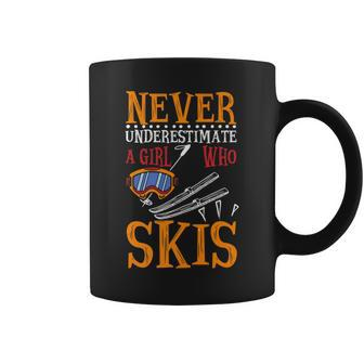 Never Underestimate Girl Who Skis Skiing Skier Coffee Mug | Mazezy