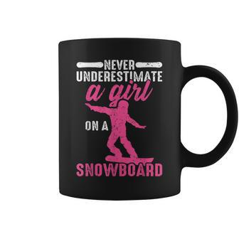 Never Underestimate A Girl On A Snowboard Snowboarding Coffee Mug | Mazezy