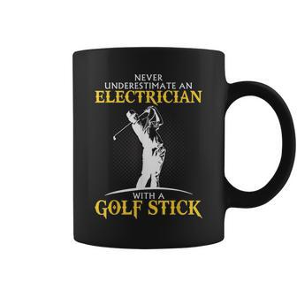 Never Underestimate Golfing Electrician Coffee Mug - Seseable