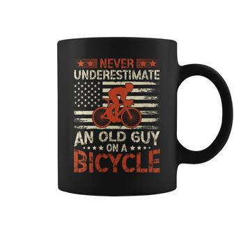Never Underestimate An Old Guy On A Bicycle American Flag Coffee Mug - Seseable