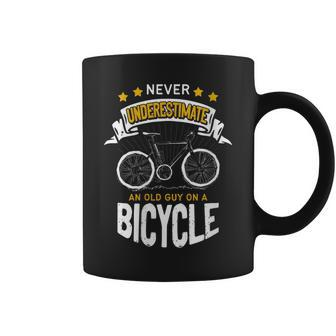 Never Underestimate An Old Guy On Bicycle Bike Cycling Retro Coffee Mug - Seseable