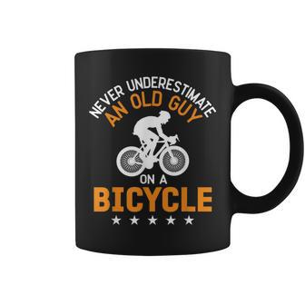 Never Underestimate An Old Guy On A Bicycle Cycling Mens Coffee Mug - Seseable