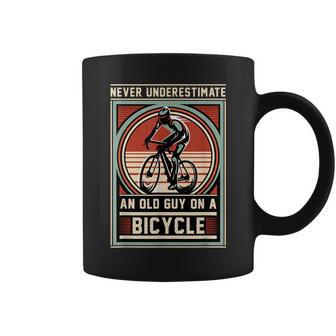 Never Underestimate An Old Guy On A Bicycle Vintage Style Coffee Mug - Seseable