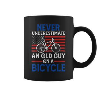 Never Underestimate An Old Guy On A Bicycle White Usa Flag Coffee Mug - Seseable