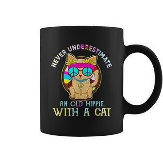 Never Underestimate An Old Hippie With A Cat Hippie Girls Coffee Mug | Mazezy