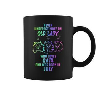 Never Underestimate An Old Lady Who Loves Cats Born In July Coffee Mug - Seseable