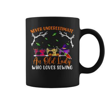 Never Underestimate An Old Lady Who Loves Sewing Coffee Mug | Mazezy
