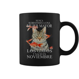 Never Underestimate An Old Lady Spanish November Birthday Coffee Mug | Mazezy