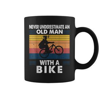 Never Underestimate An Old Man With A Bike Vintage Retro Coffee Mug - Seseable
