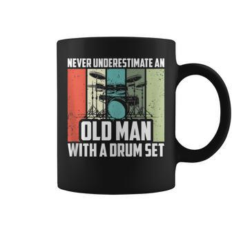 Never Underestimate An Old Man With A Drum Set Retro Drummer Coffee Mug - Seseable