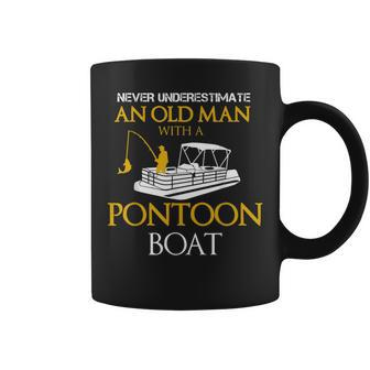 Never Underestimate Old Man Fishing With Pontoon Boat Coffee Mug - Seseable