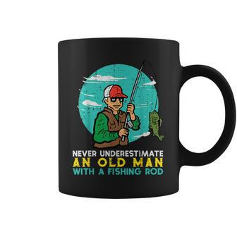 Never Underestimate Old Man Fishing Rod Fun Dad Grandpa Men Coffee Mug | Mazezy