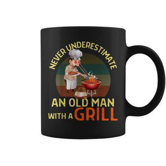 Never Underestimate An Old Man With A Grill Dad Granddad Bbq Coffee Mug - Seseable