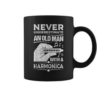 Never Underestimate An Old Man Harmonicist Harmonica Player Coffee Mug - Seseable