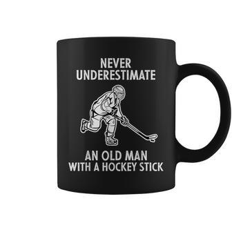 Never Underestimate An Old Man With A Hockey Stick Men Coffee Mug | Mazezy