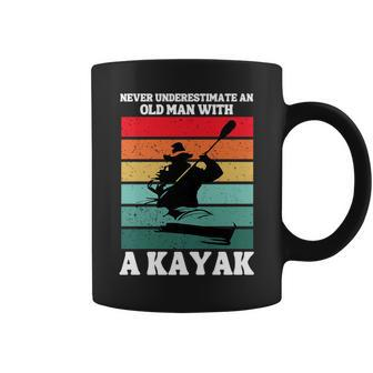 Never Underestimate An Old Man With A Kayak Vintage Canoe Coffee Mug - Seseable