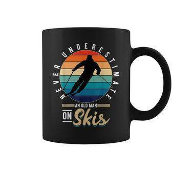 Never Underestimate An Old Man On Skis Grandpa Ski Coffee Mug - Seseable
