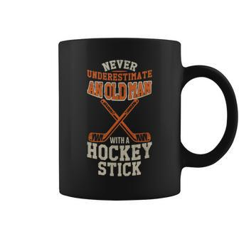 Never Underestimate An Old Man With A Stick Old Man Hockey Coffee Mug - Seseable