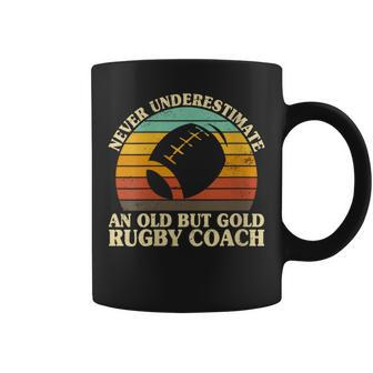 Never Underestimate An Old Rugby Coach Trainer Coaching Coffee Mug - Monsterry
