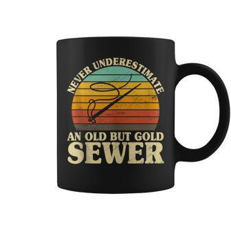 Never Underestimate An Old Sewer Sewer Sewing Knitting Coffee Mug - Monsterry