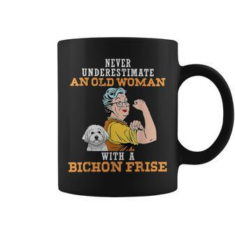 Never Underestimate An Old Woman With A Bichon Frise Coffee Mug | Mazezy